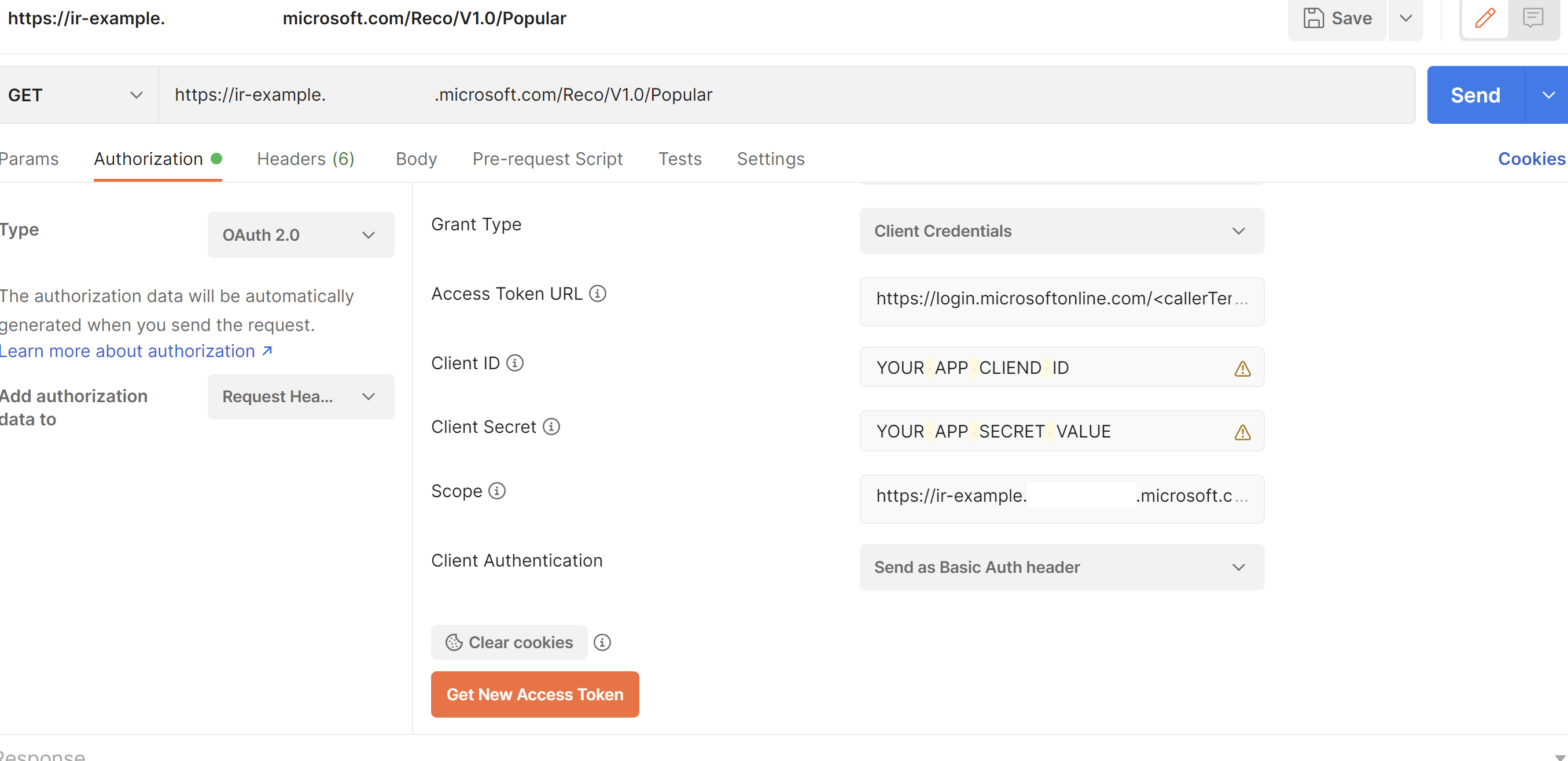 Example of a completed authorization form.