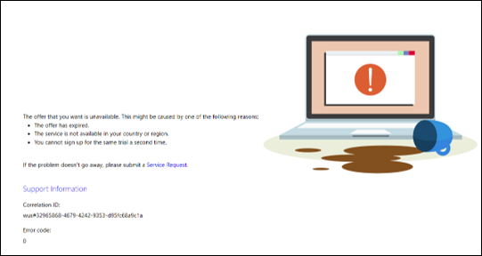 Страница в браузере, показывающая, что пробная версия Mesh недопустима.