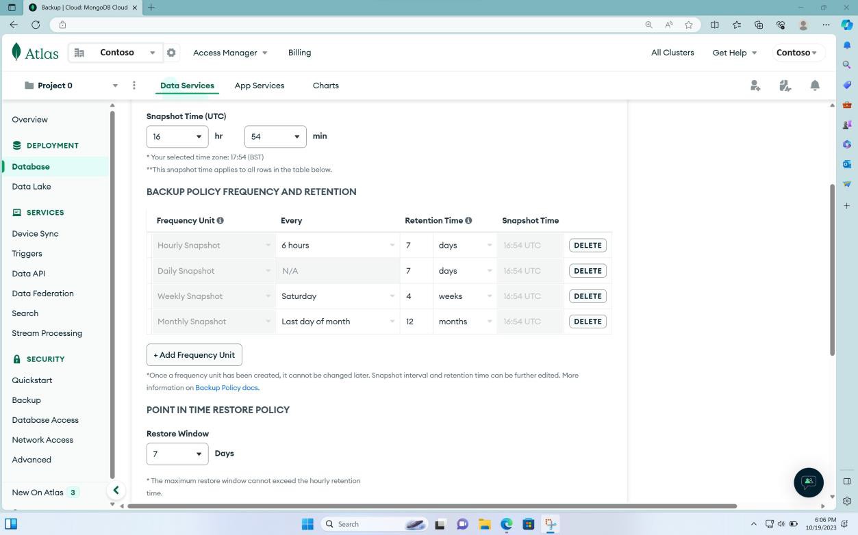 Страница облачной базы данных MongoDB.