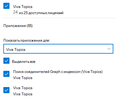 Microsoft Viva Topics лицензии в Центр администрирования Microsoft 365.