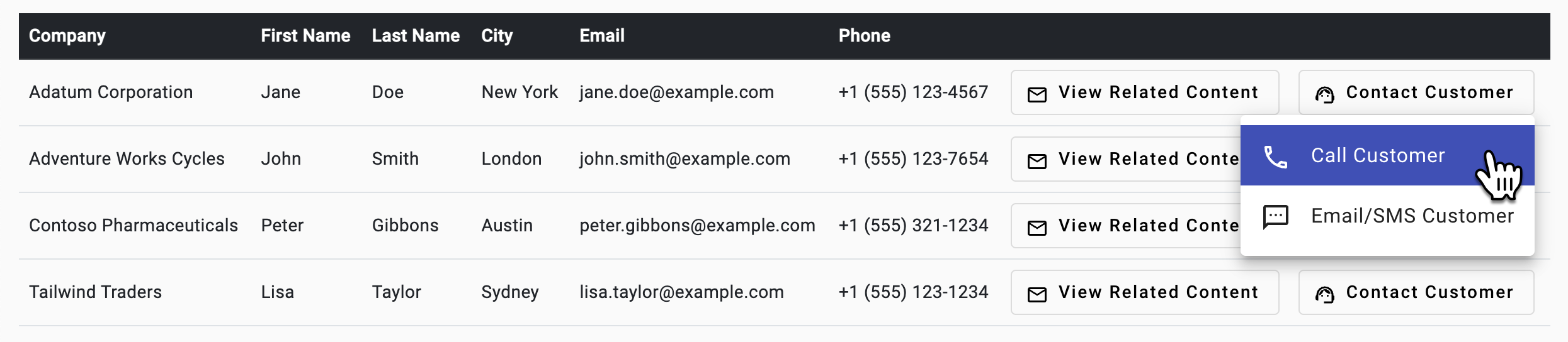 Компонент телефонных звонков ACS — вызов клиента