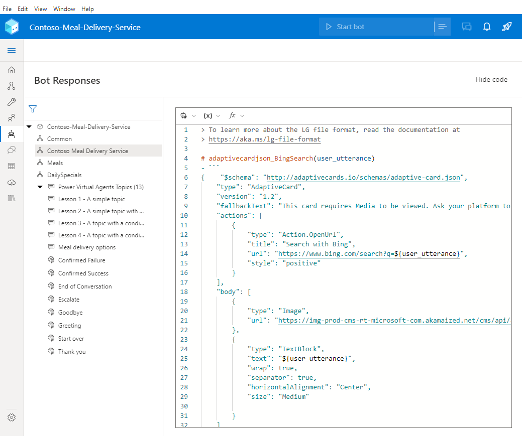 Использование Bot Framework Composer для использования поиска Bing в  чат-ботах - Microsoft Copilot Studio | Microsoft Learn