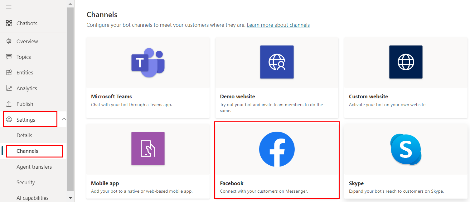 Добавление чат-бота в Facebook - Microsoft Copilot Studio | Microsoft Learn