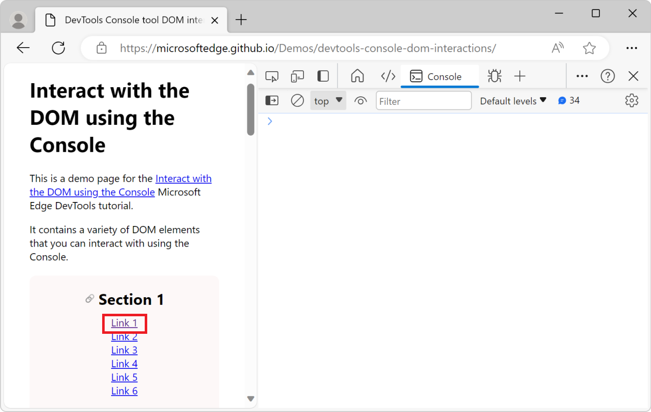 Взаимодействие с DOM с помощью консоли - Microsoft Edge Developer  documentation | Microsoft Learn