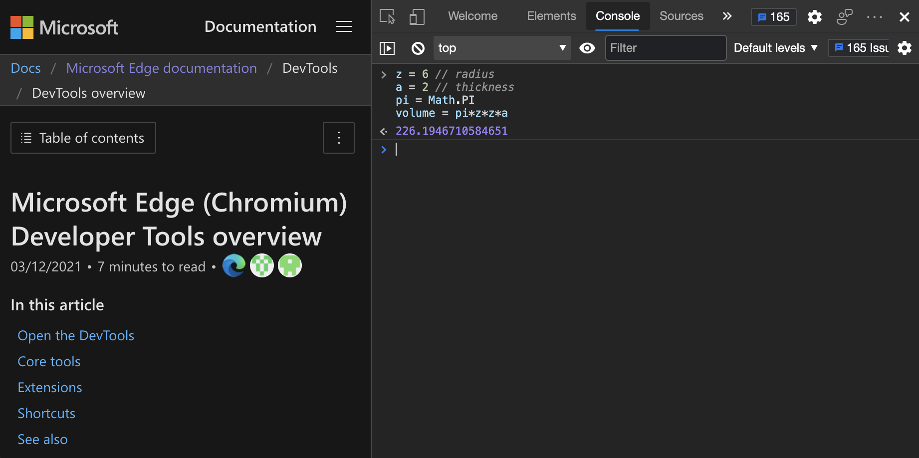 Нажмите клавиши SHIFT+ВВОД, чтобы написать несколько строк JavaScript. Итоговое значение — выходные данные