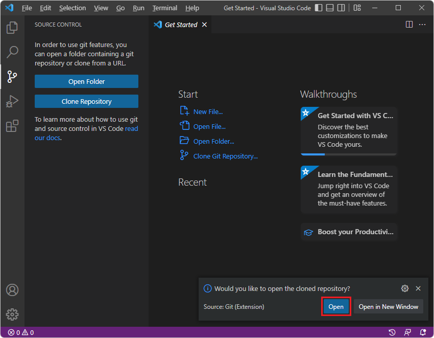 Запрос на открытие клонированного репозитория