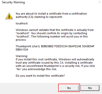 Снимок экрана: сертификат доверия.