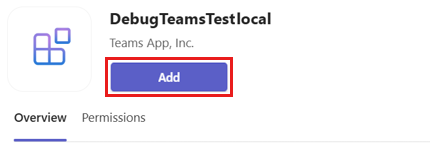 Снимок экрана: диалоговое окно сведений о приложении для добавления приложения.
