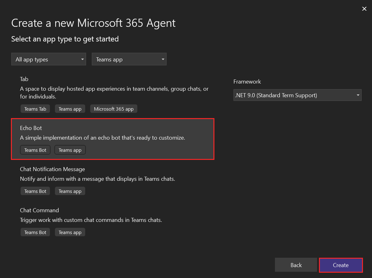 Снимок экрана: выбор приложения Teams для создания нового проекта.