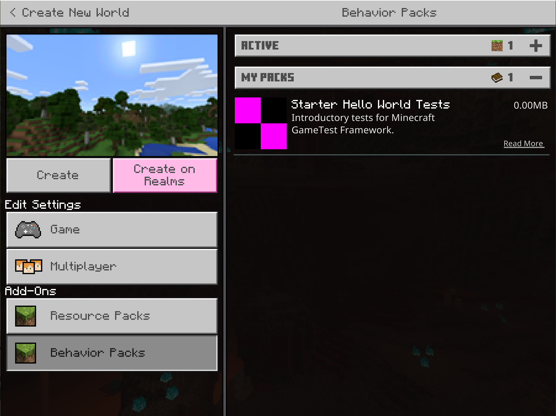 Minecraft Behavior Pack with GameTest