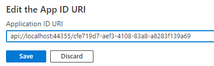 Измените область URI идентификатора приложения, указав для порта localhost значение 44355.