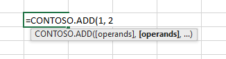 Пользовательская функция ADD вводится в ячейку листа Excel