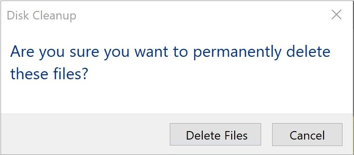 Снимок экрана с параметром «Удалить файлы».