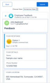 Screenshot of feedback card in immersive view.