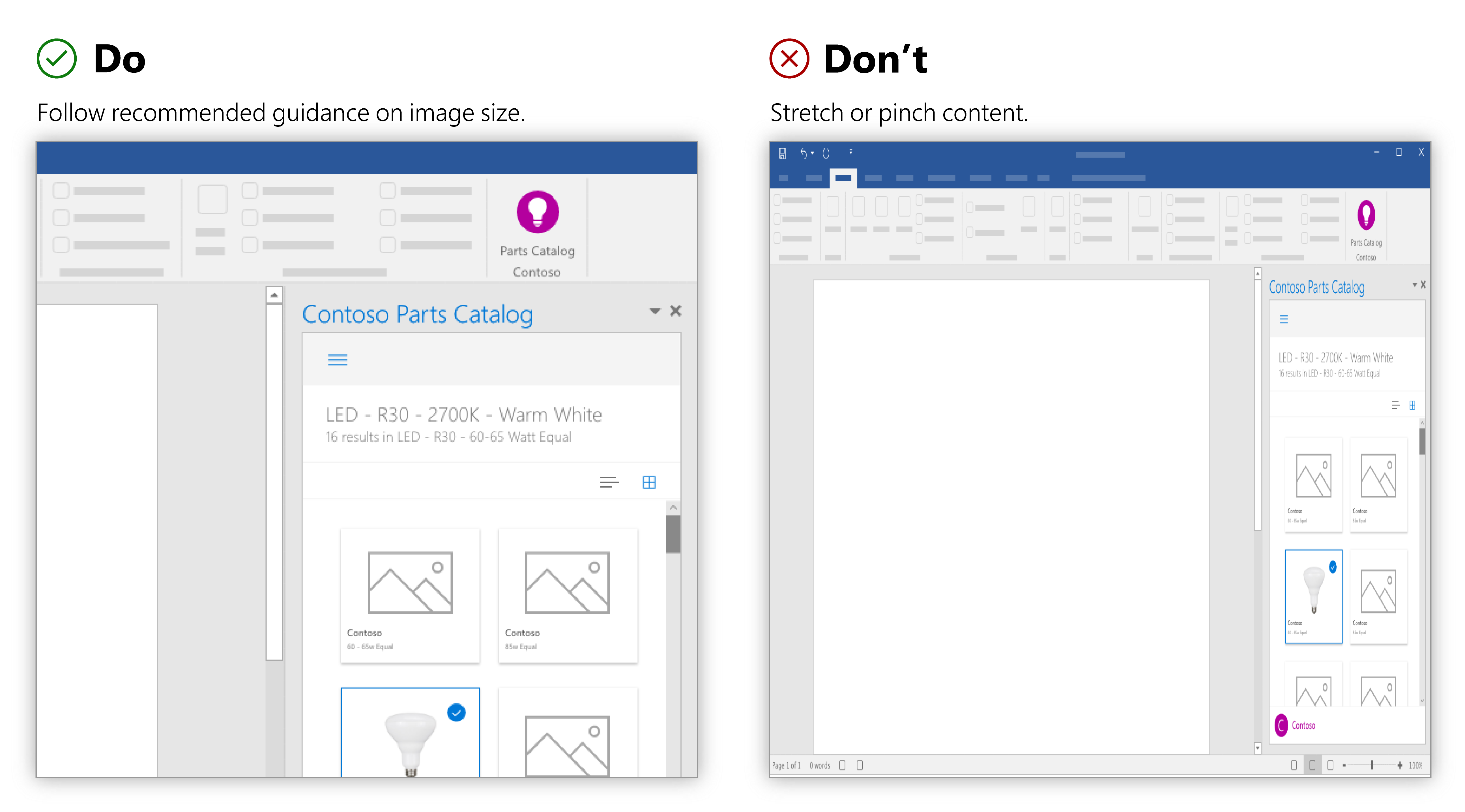 изображение с правильно масштабированным содержимым рядом с изображением со сжатым содержимым.