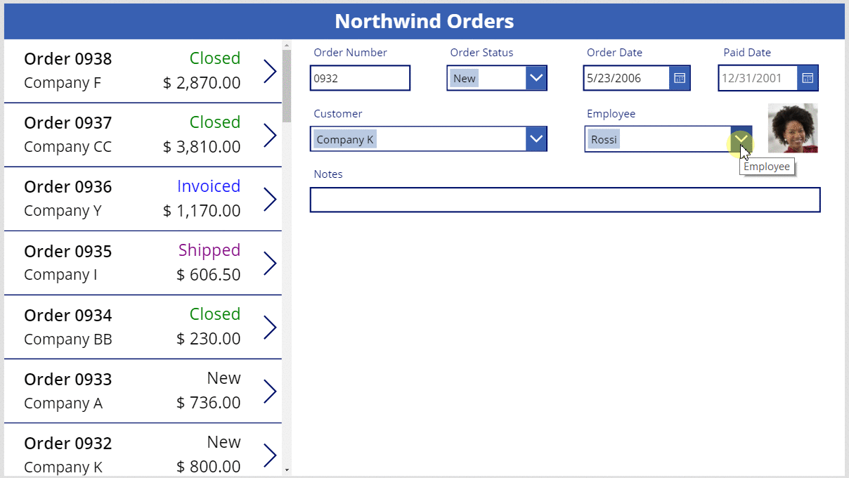 Выберите сотрудника, чтобы показать его фотографию.