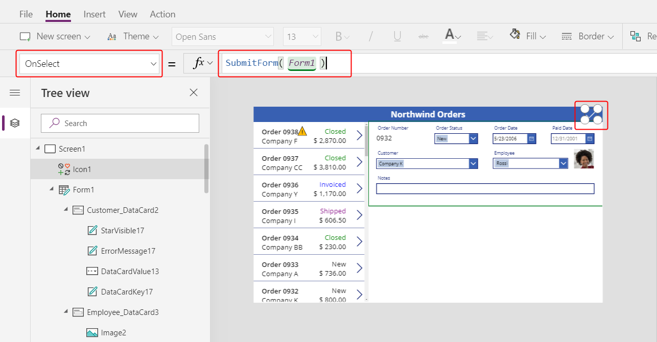 Задание свойства OnSelect значка сохранения.