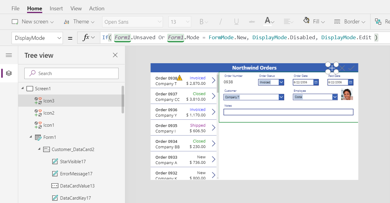 Задание свойства DisplayMode значка добавления.