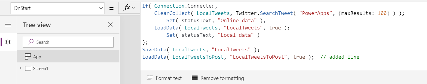 Запуск формулы для загрузки твитов с некомментированной строкой.
