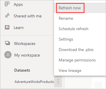 Screenshot that shows selecting Refresh now.