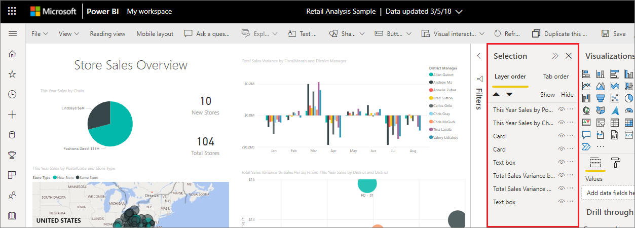 Снимок экрана: область выбора.