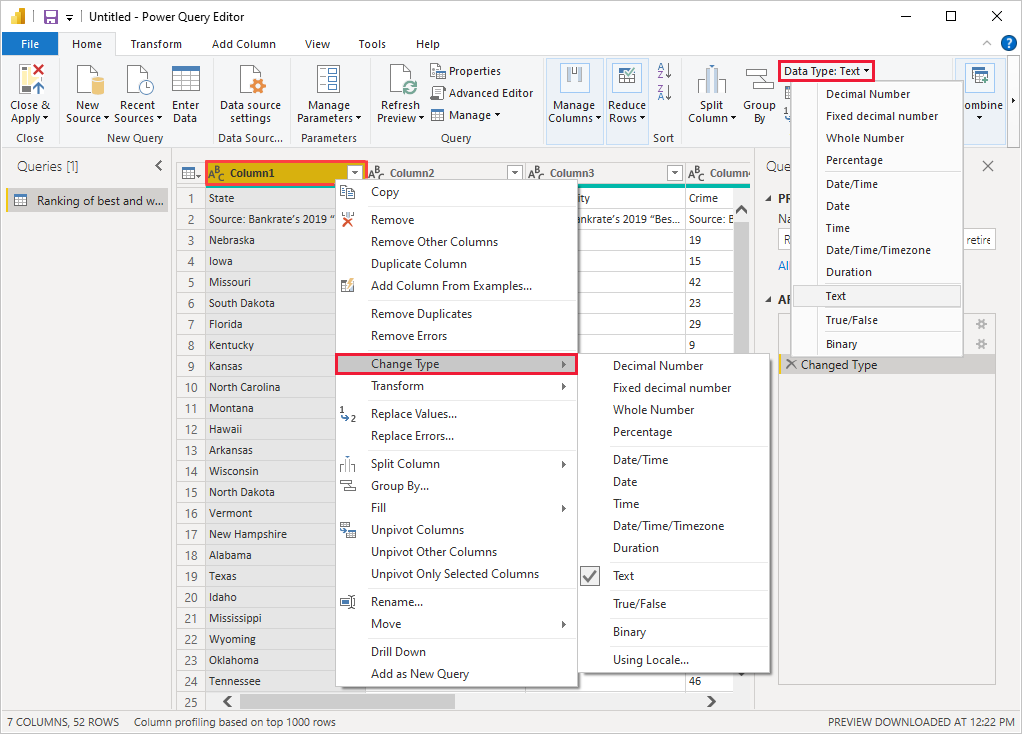 Повер редактор. Контекстное меню Power bi.