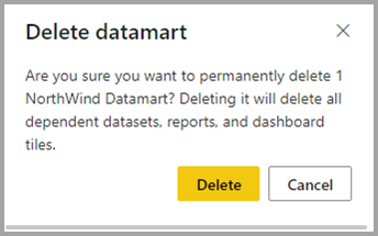 Снимок экрана: меню datamart delete datamart.