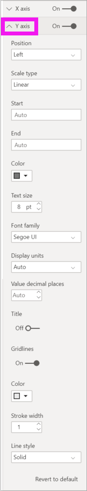 Screenshot of the Y-axis options.