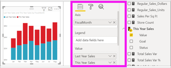 Screenshot of the populated stacked column chart.