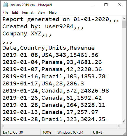 Образец файла csv