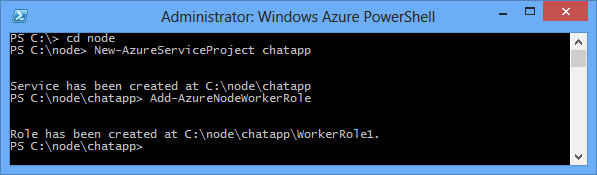 Выходные значения параметров new-azureservice и add-azurenodeworkerrolecmdlets