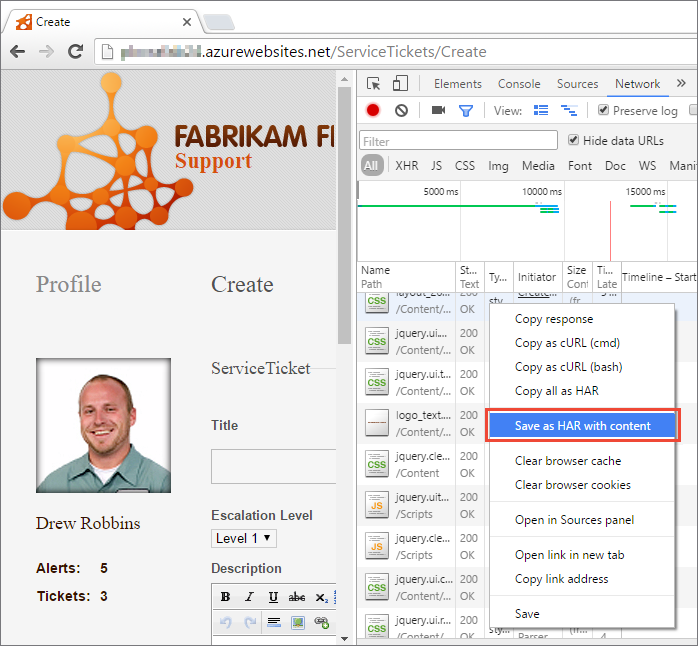 Saving the HTTP traffic as a .har file