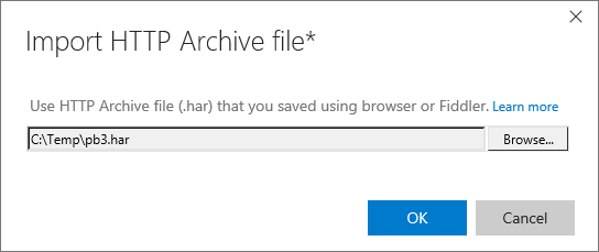 Selecting the HTTP archive file