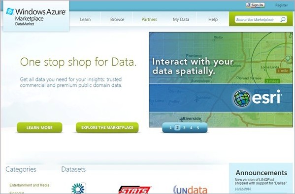 Windows Azure DataMarket Home Page