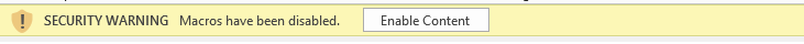 Разрешить содержимое, чтобы закрыть предупреждение системы безопасности, отключающее макросы
