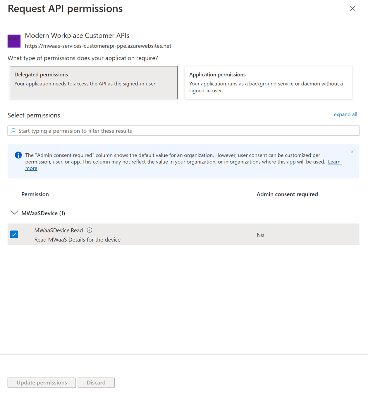 First Configure permissions page