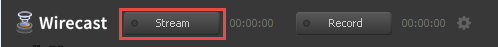 Screenshot shows the Wirecast Stream button.