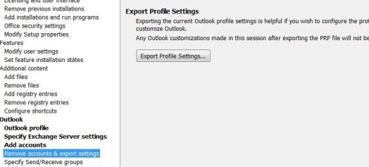 Кнопка экспорта параметров профиля в центре развертывания Office