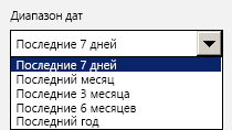 Изображение раскрывающегося списка "Диапазон дат" в области навигации панели мониторинга телеметрии Office