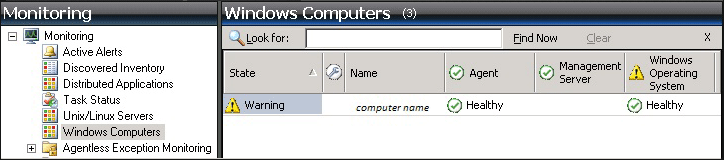 Представление мониторинга "Компьютеры Windows"