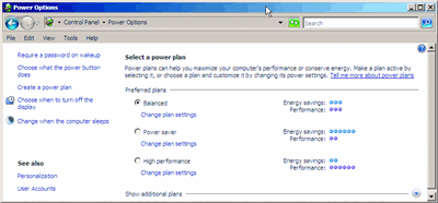 Рис. 1 Параметры электропитания в версии бета 3 платформы Windows Server 2008