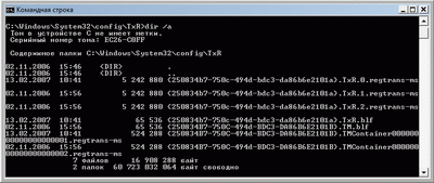 Рис. 1 Файлы журналов, ведущихся расширением TxR для куста системного реестра 