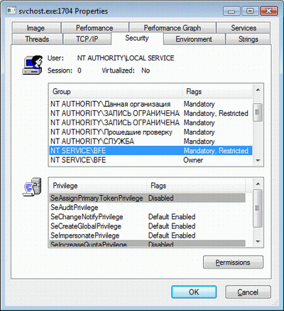 Флаги SID для службы 