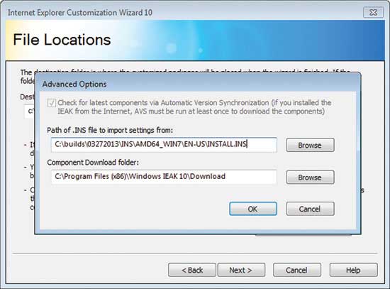 После загрузки INS-файла в Internet Explorer Customization Wizard 10 можно модифицировать параметры