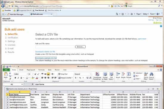Figure 3 You can create user accounts in bulk by adding the user information to a CSV file.