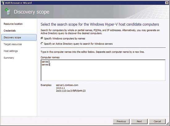 Configuring a Discovery Scope for adding Hyper-V Hosts