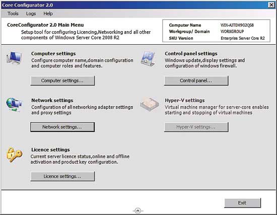 Server Core Configurator предоставляет графический интерфейс для настройки ядра сервера