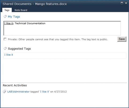 Users can assign one or more tags to documents