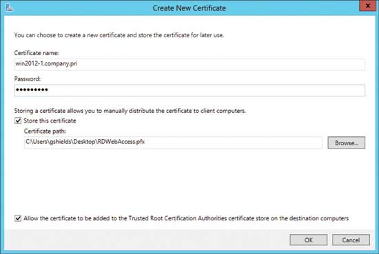 При настройке развертывания сертификатов в наборе можно создать новый сертификат