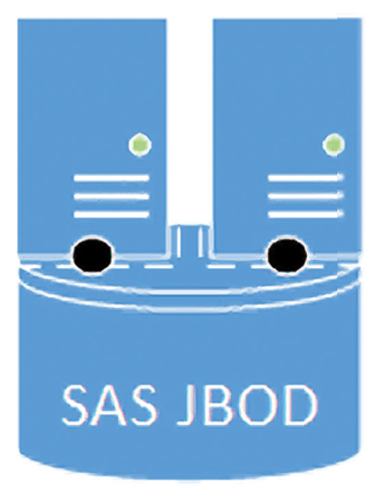 Два сервера, соединенные с массивом SAS JBOD